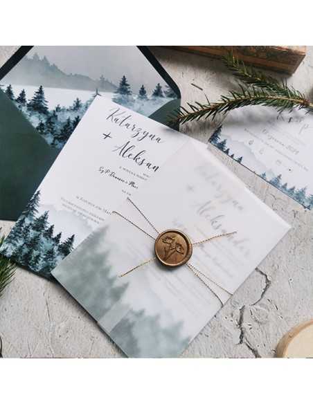 Zaproszenia Ślubne Jednokartkowe Z Bilecikiem Kalką Z Motywem Podróżniczym Lasu Gór SL173 - Zdjęcie 8